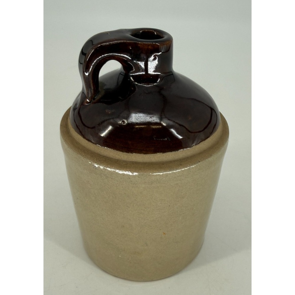 Medium 7" Brown Drip Glaze Stoneware‎ Jug Crock Bottle Rustic Farmhouse Decor